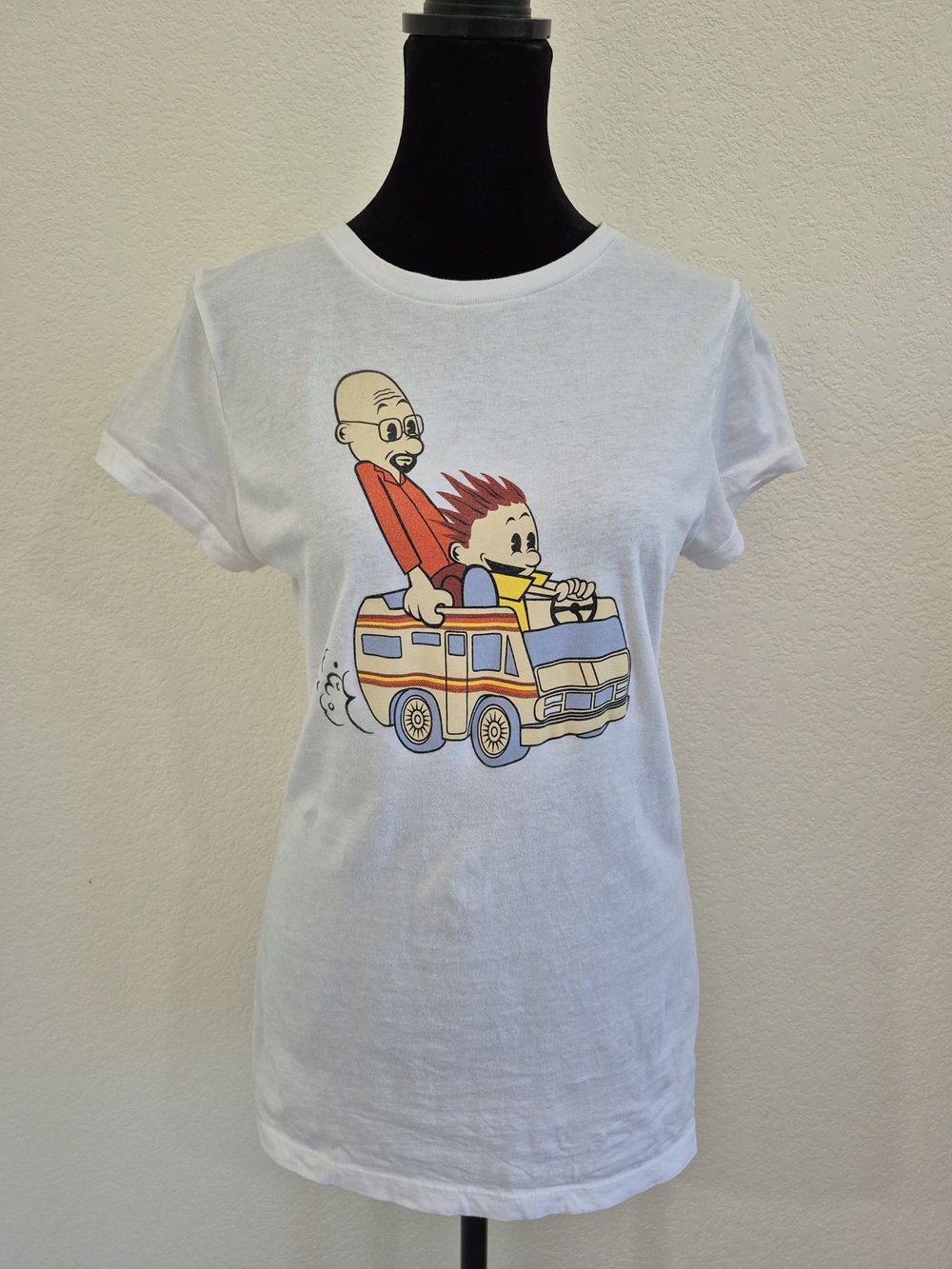 Tee Fury White Graphic Tee with Fun Van Cartoon